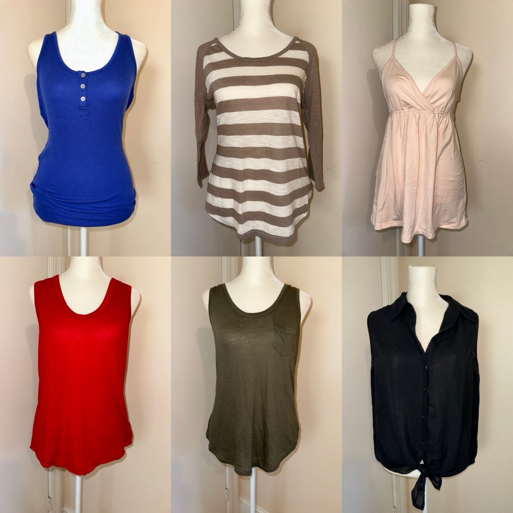 Bundle of 6 Women’s Tops from Express & Victoria’s Secret, Size Small, Red Black